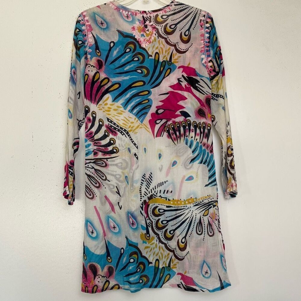 Raj Embroidered Cotton Tunic Women Medium Boho Chic Lightweight Dress Swim Cover - Picture 5 of 13